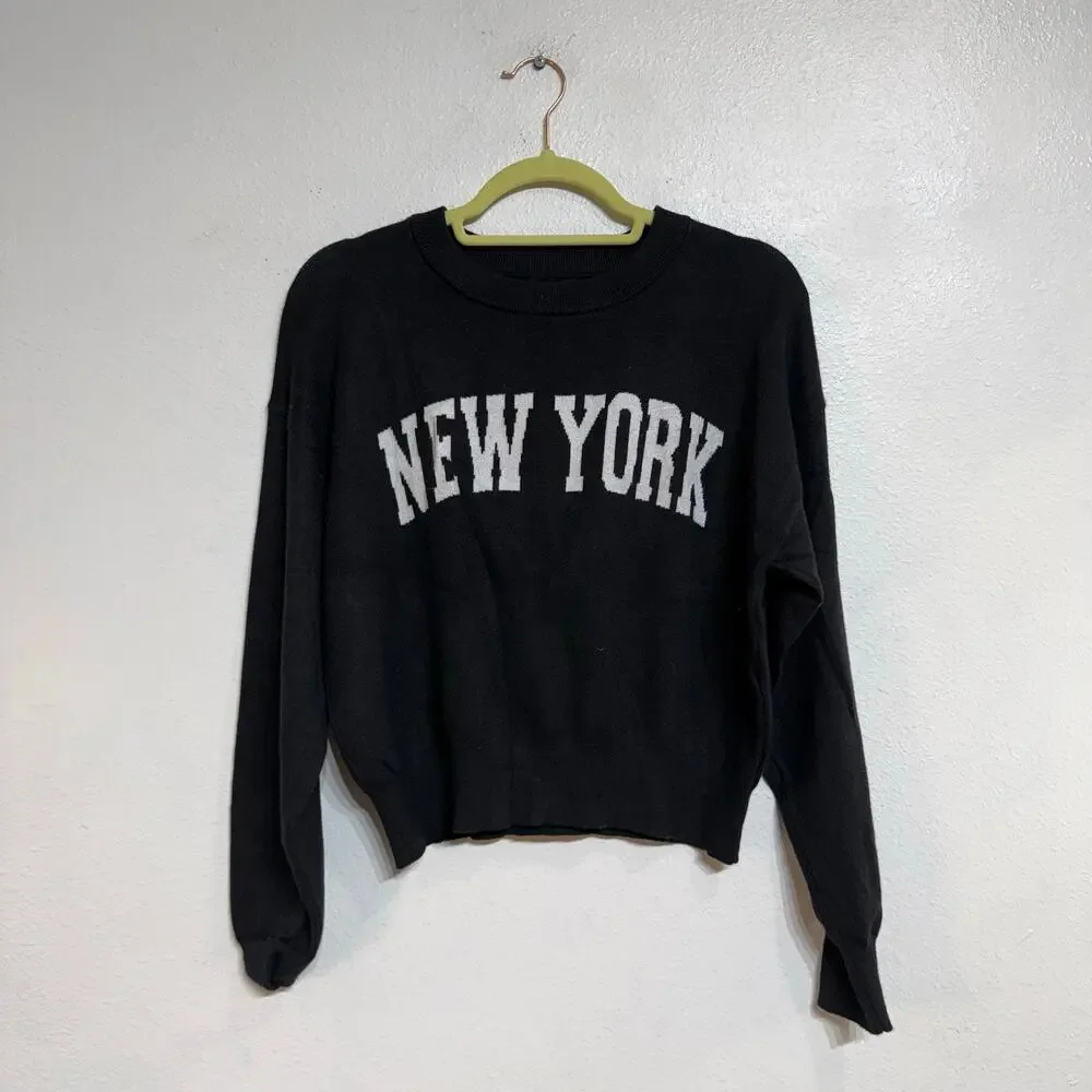 Forever 21 Black New York Graphic Knit Sweater Sz S